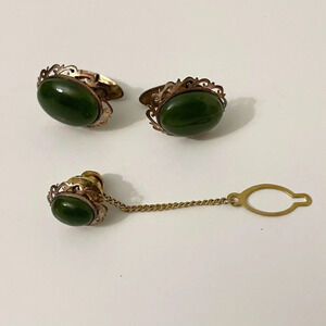 Vintage Cuff Links and Tie Tack with  Chain
